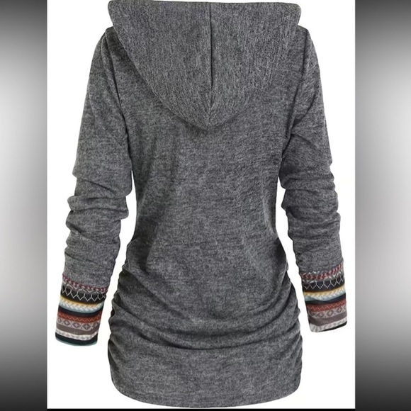 Stripe Splicing Button Long Sleeve Lightweight Hoodie - Picture 5 of 5
